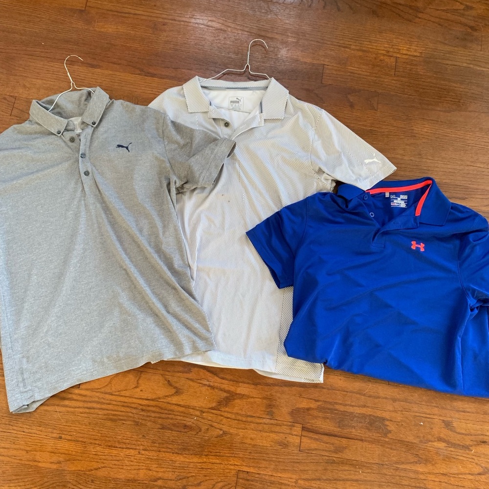 Medium Men’s golf polos. Puma/Under Armour